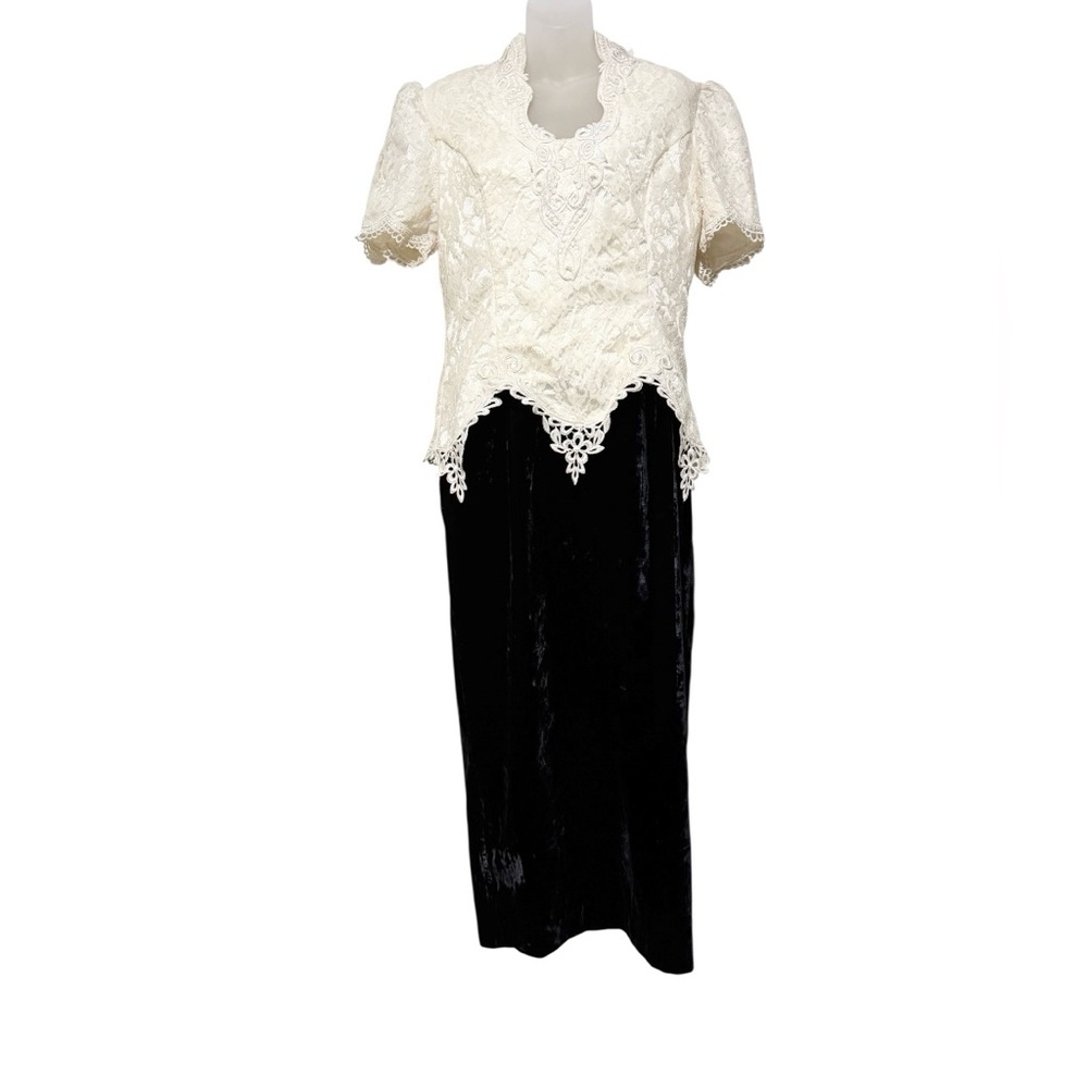 Vintage Scott McClintock Ivory Lace Bodice & Velvet Skirt Dress